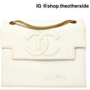 Chanel Vintage Patent Snake Chain Bag White